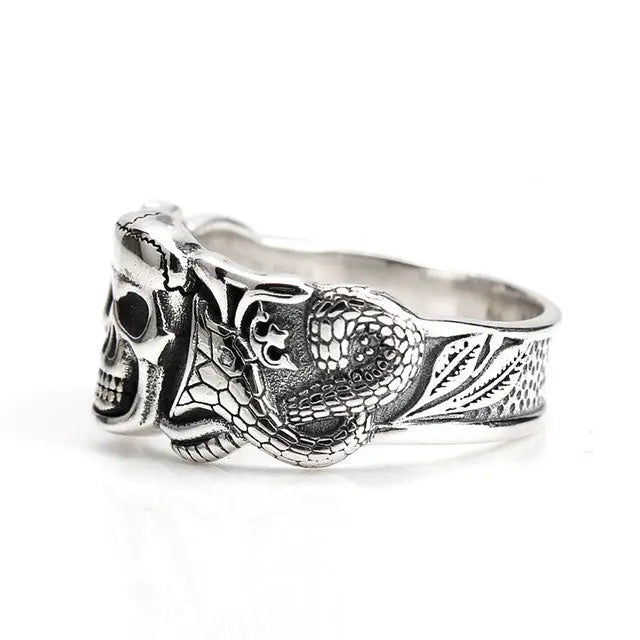 BAGUE SERPENT TÊTE DE MORT (ARGENT) - Viking Héritage