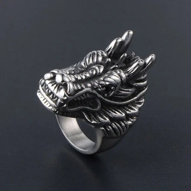 BAGUE TÊTE DE DRAGON (ACIER) - Viking Héritage