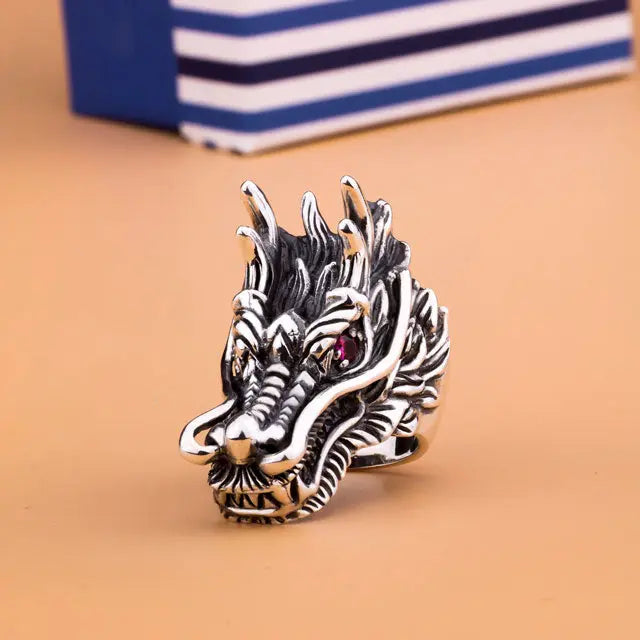 BAGUE TÊTE DE DRAGON (ARGENT) - Viking Héritage