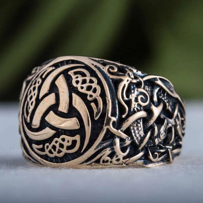 BAGUE TRIPLE CORNE D'ODIN (BRONZE MASSIF) - Viking Héritage
