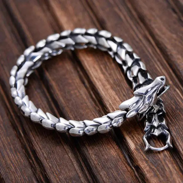 BRACELET DRAGON JORMUNGANDR EN ARGENT - Viking Héritage