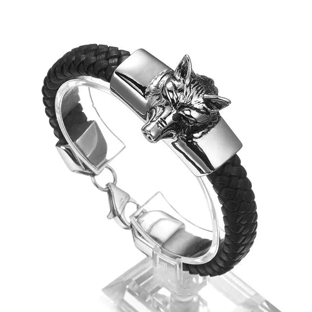 BRACELET EN CUIR TÊTE DE LOUP - Viking Héritage