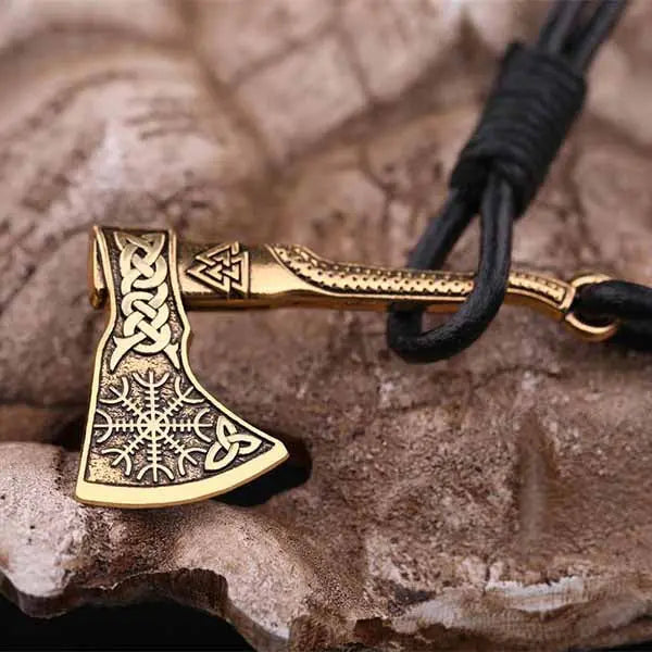 BRACELET HACHE VIKING - CUIR TRESSÉ - Viking Héritage