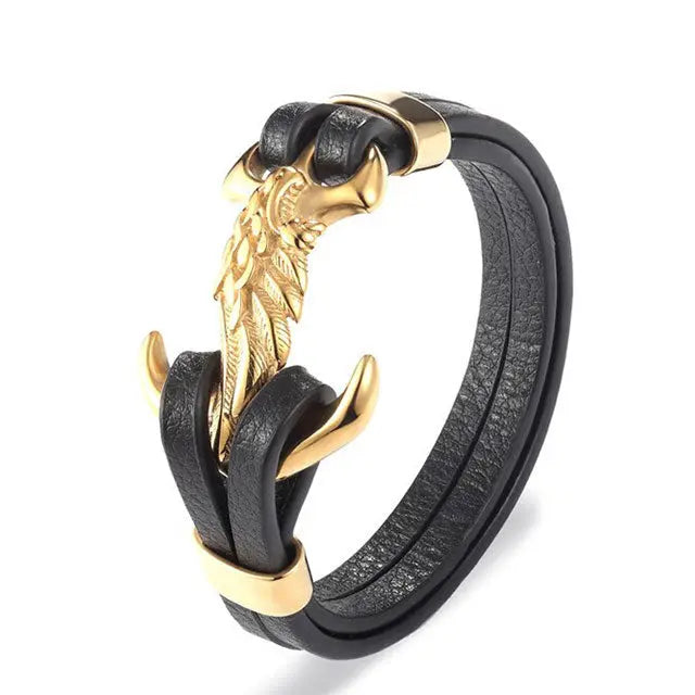 BRACELET LOUP ANCRE MARINE (CUIR) - Viking Héritage