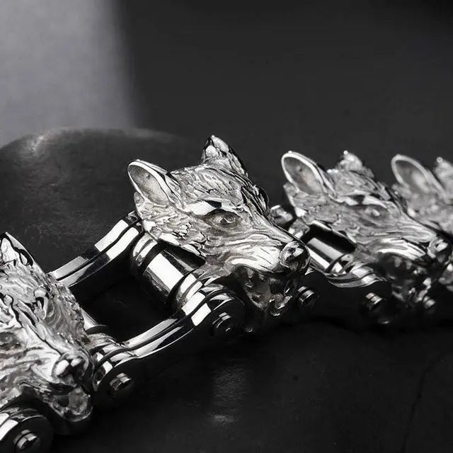 BRACELET LOUP ARGENT (Acier) - Viking Héritage