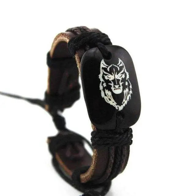 BRACELET LOUP EN CUIR - Viking Héritage