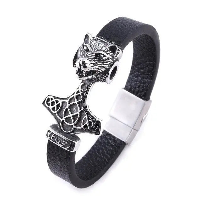 BRACELET LOUP EN CUIR - Viking Héritage