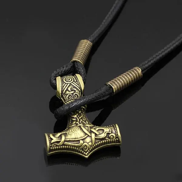 BRACELET MJOLNIR CUIR ET BRONZE - Viking Héritage