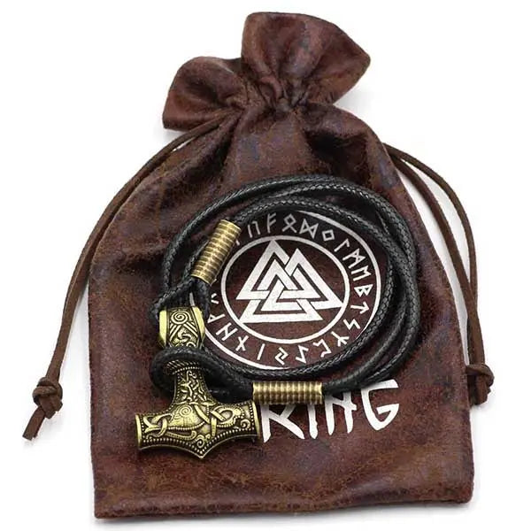 BRACELET MJOLNIR CUIR ET BRONZE - Viking Héritage
