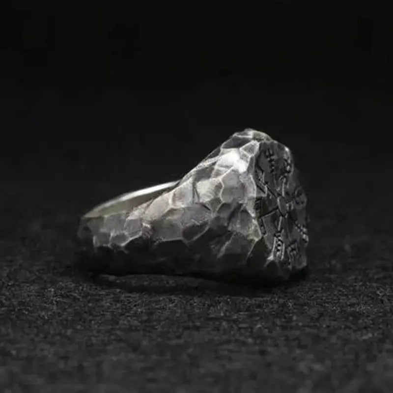 Bague Viking Vintage en Acier avec Aegishjalmur