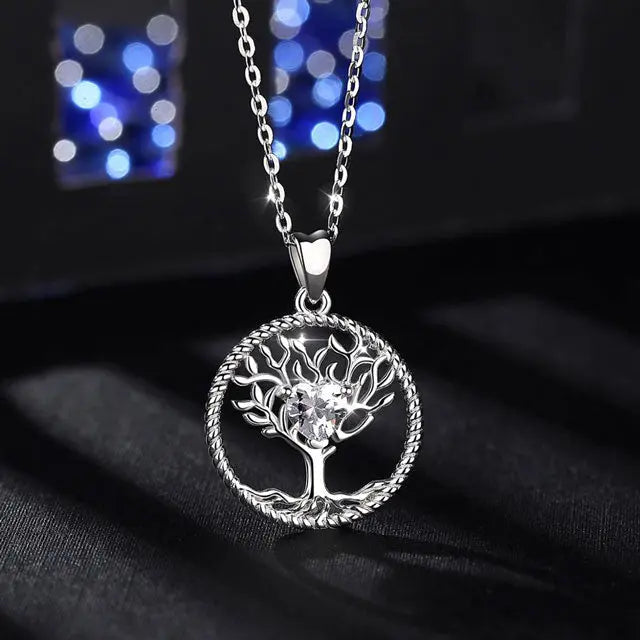 COLLIER ARBRE DE VIE COEUR DE CRISTAL (ARGENT) - Viking Héritage