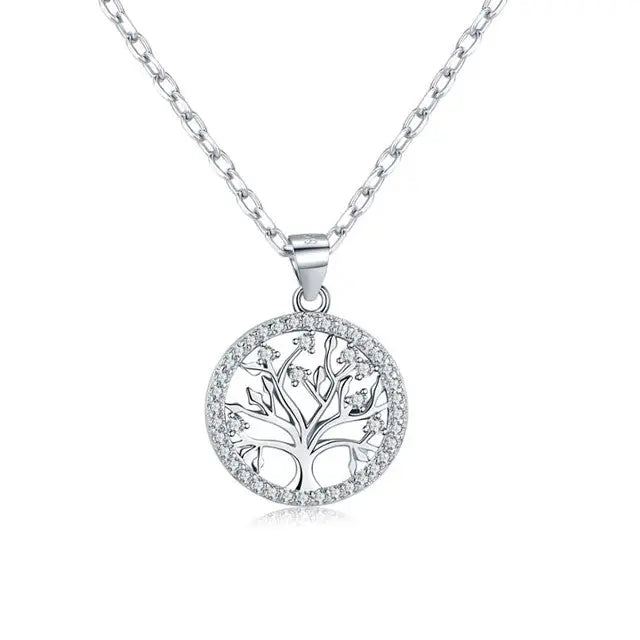 COLLIER ARBRE DE VIE COEUR DE CRYSTAL (ARGENT) - Viking Héritage