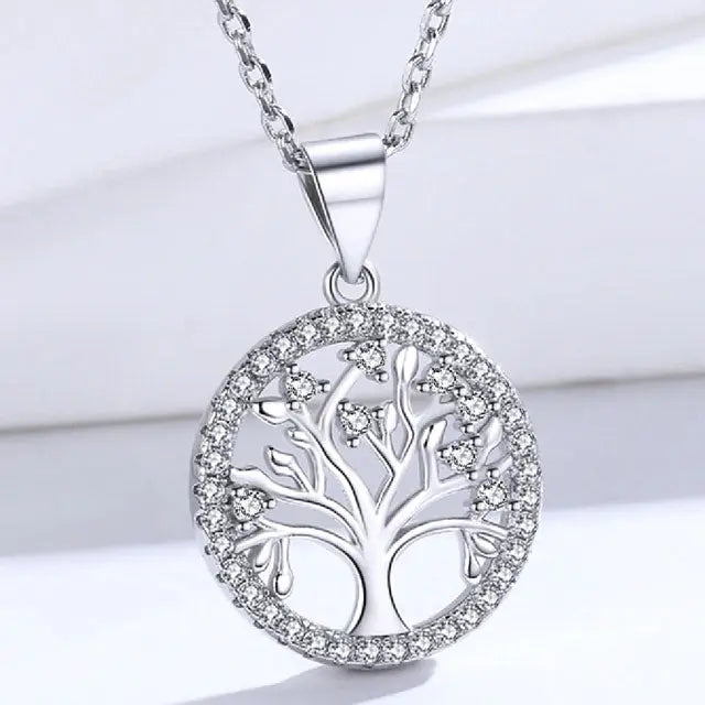 COLLIER ARBRE DE VIE COEUR DE CRYSTAL (ARGENT) - Viking Héritage