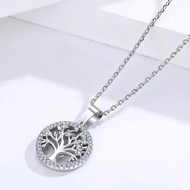 COLLIER ARBRE DE VIE COEUR DE CRYSTAL (ARGENT) - Viking Héritage