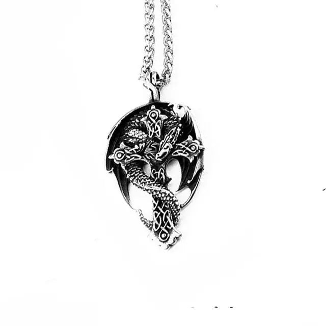 COLLIER DRAGON SCANDINAVE (ACIER) - Viking Héritage