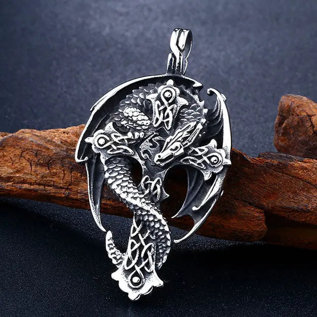 COLLIER DRAGON SCANDINAVE (ACIER) - Viking Héritage