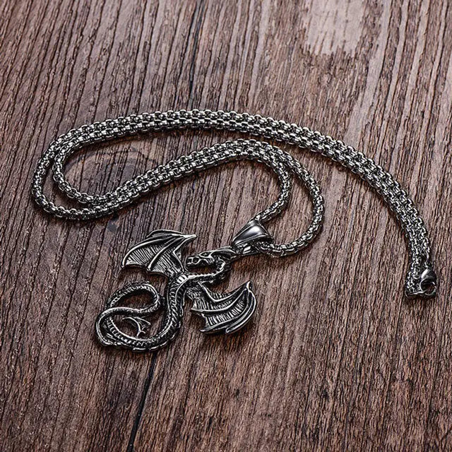 COLLIER DRAGON VIKING FAFNIR (ACIER) - Viking Héritage