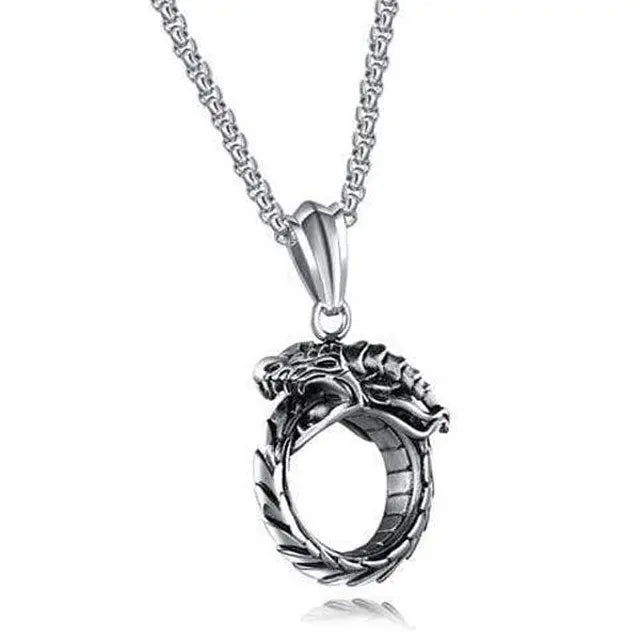COLLIER DRAGON VIKING OUROBOROS (ACIER) - Viking Héritage