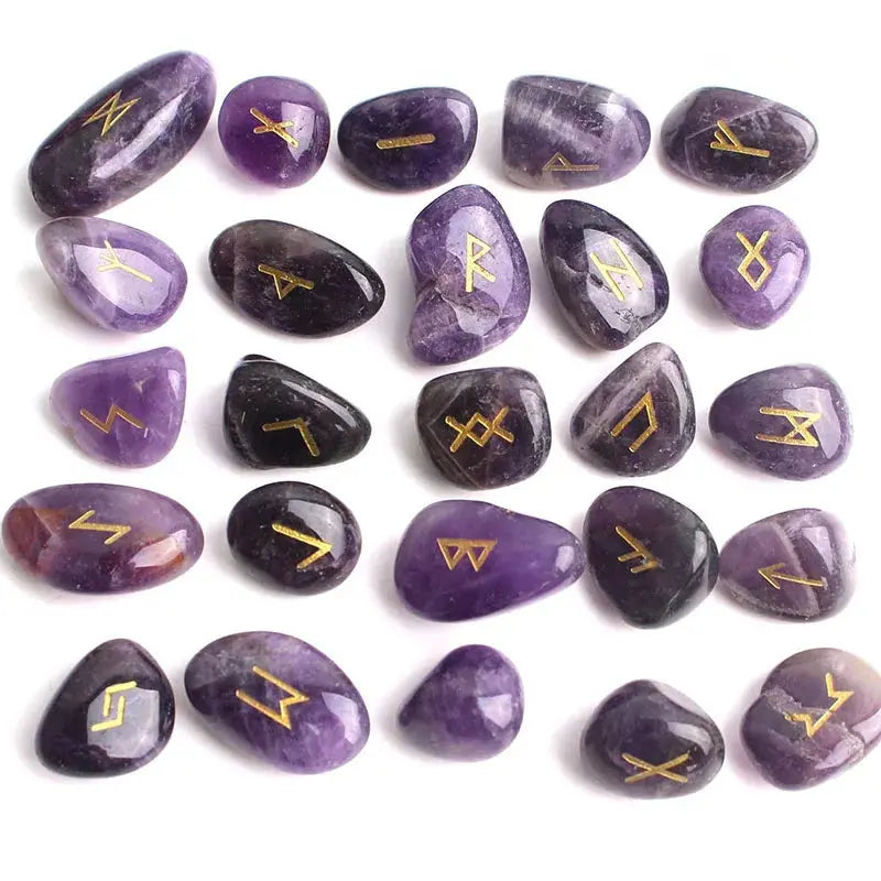 Ensemble 25 Runes en Cristal Agate pour Guérison Reiki Viking Héritage