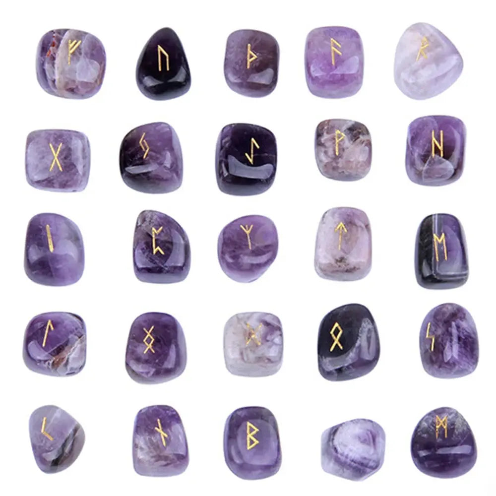 Ensemble 25 Runes en Cristal Agate pour Guérison Reiki Viking Héritage
