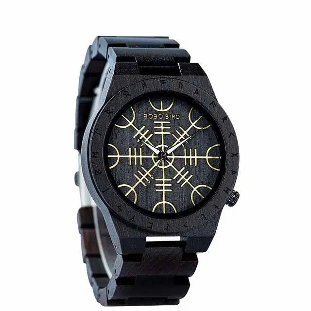 MONTRE EN BOIS ÆGISHJALMUR - RUNES - Viking Héritage