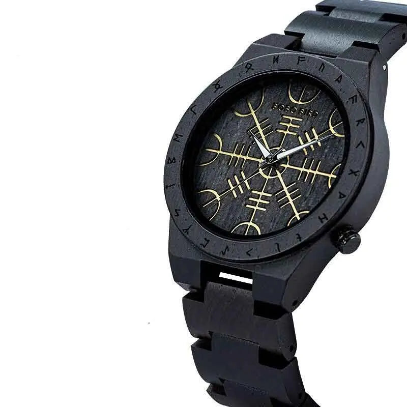 MONTRE EN BOIS ÆGISHJALMUR - RUNES - Viking Héritage