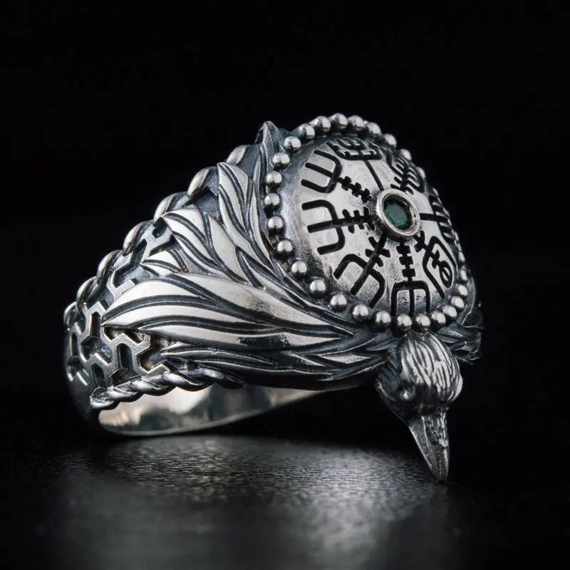 BAGUE HUGIN / VEGVISIR (ARGENT) - Viking Héritage
