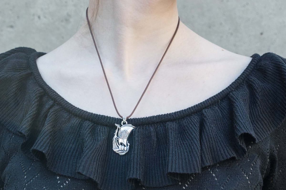 Pendentif Drakkar et Ornement — Argent 925