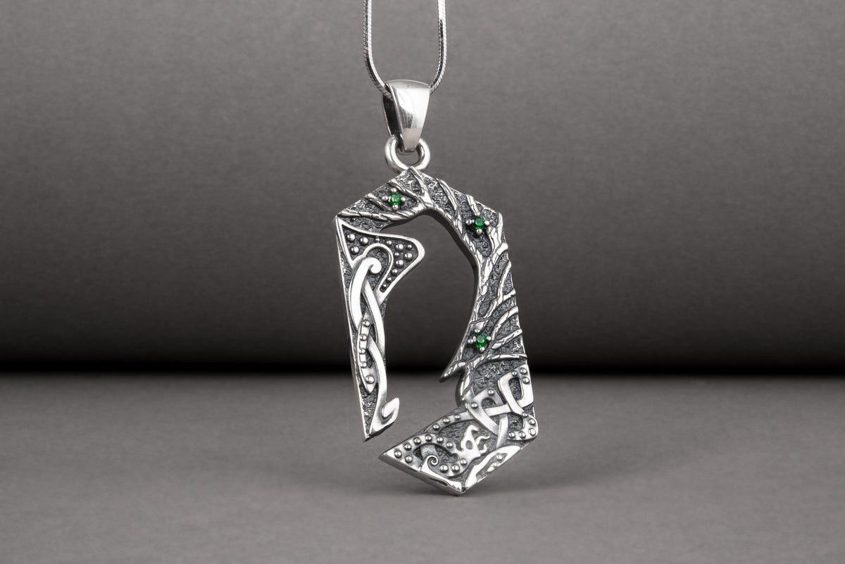 Pendentif Corbeau et Ornement serti de pierres — Argent 925