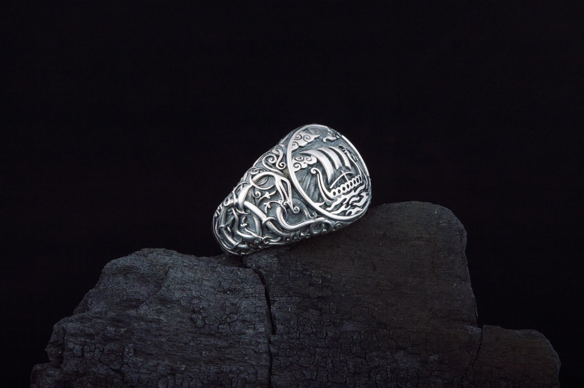 Bague Drakkar et Style Urnes — Argent 925