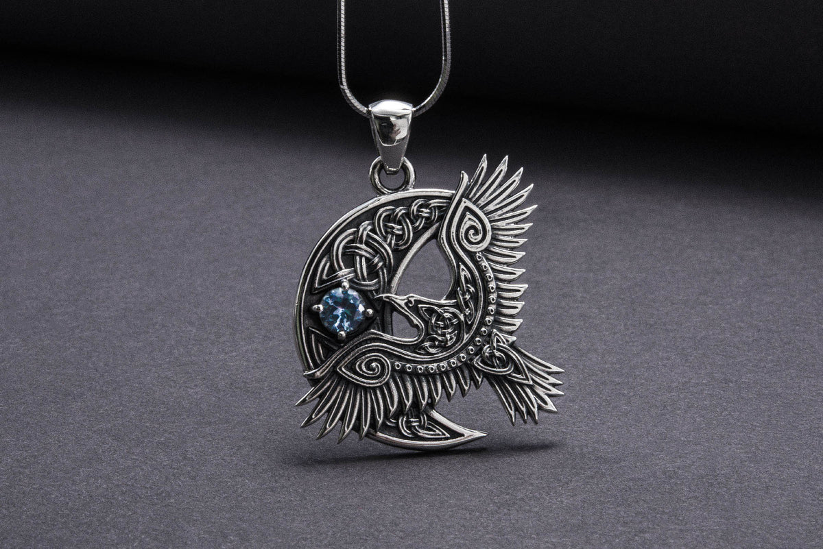 Pendentif Corbeau serti de pierres — Argent 925