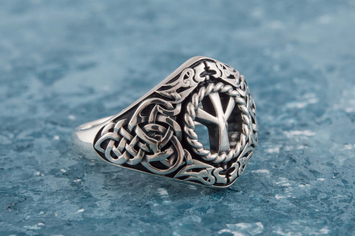 Bague Ornement et Algiz Runique — Argent 925