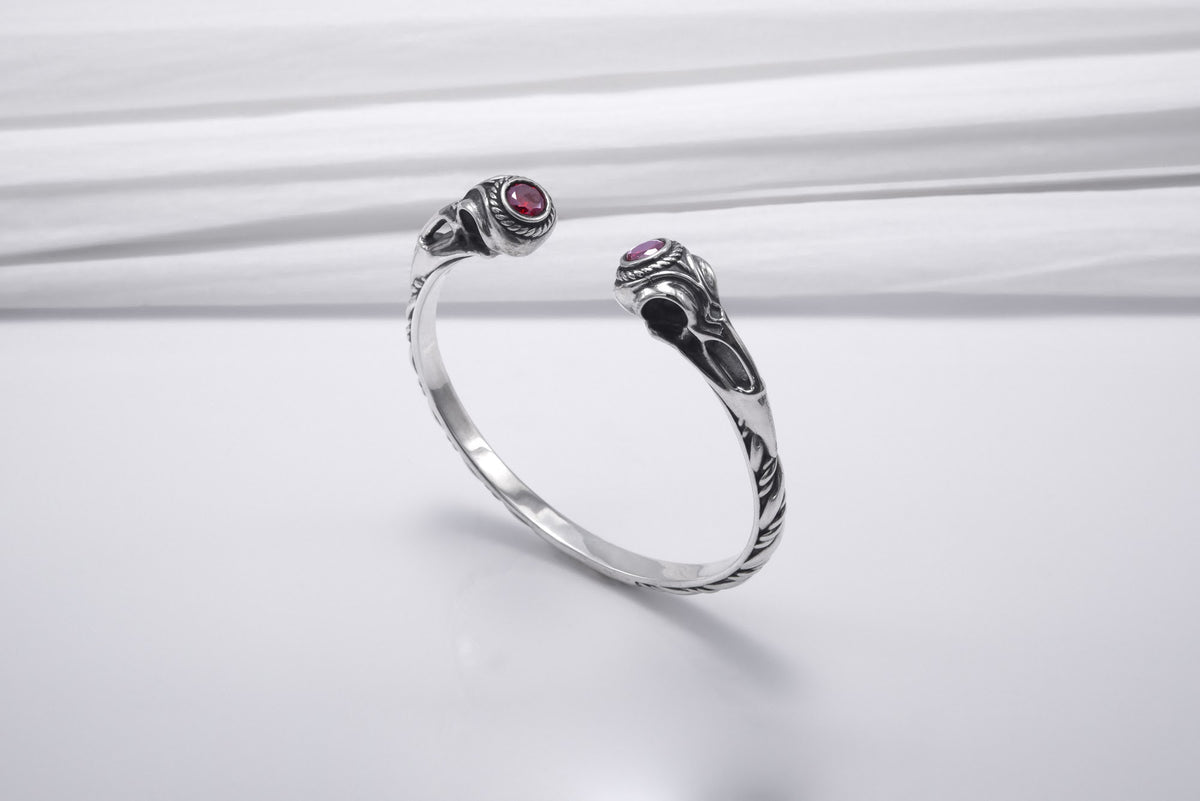Bracelet Corbeau et Tête de Mort pierre rouge — Argent 925