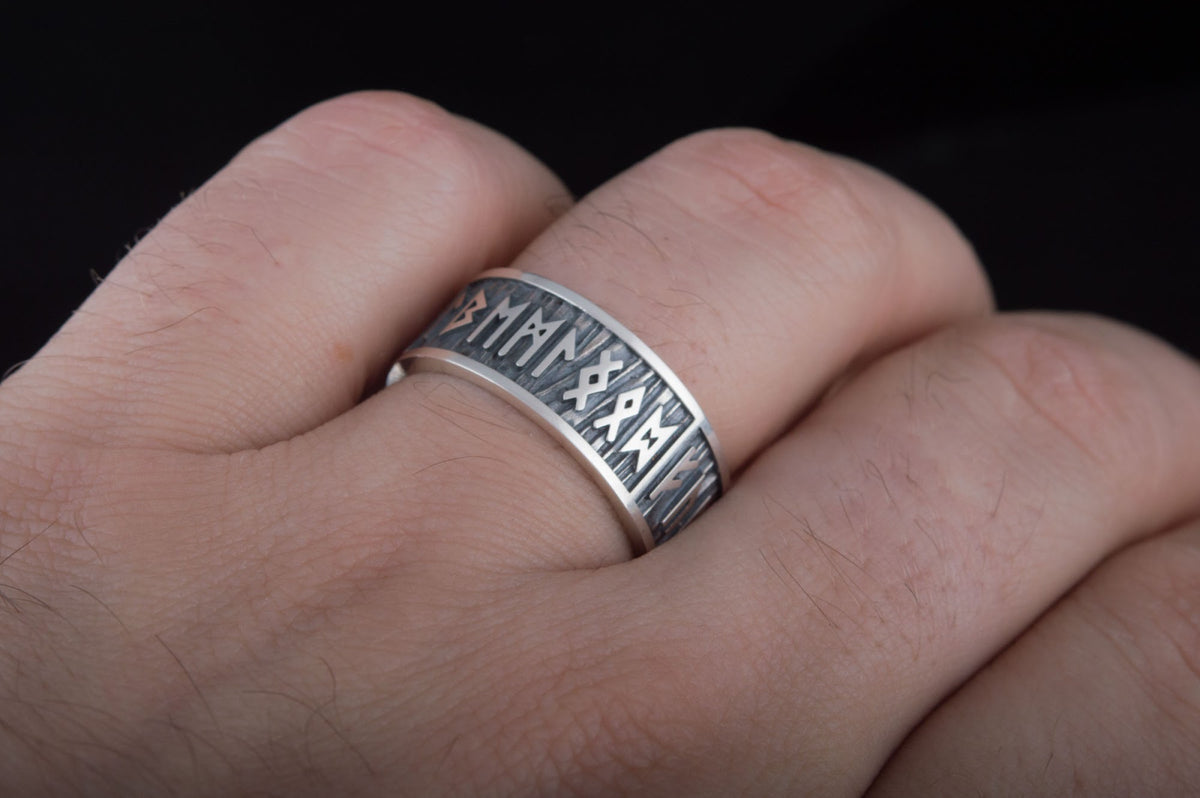 Bague Futhark Ancien et Runes Floki — Argent 925