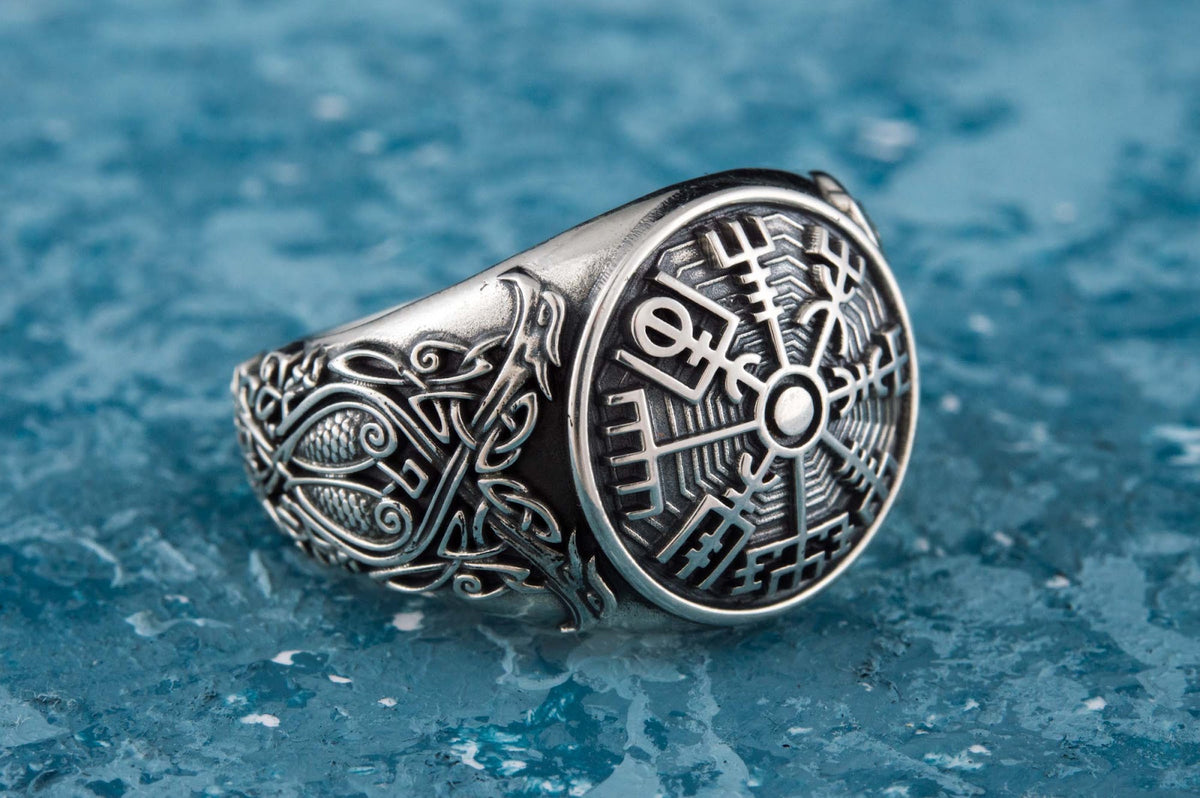 Bague Vegvisir et Ornement — Argent 925