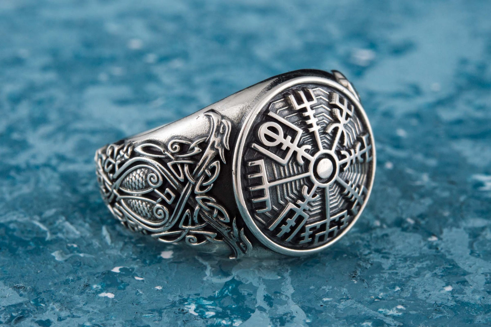 Bague Vegvisir et Ornement — Argent 925