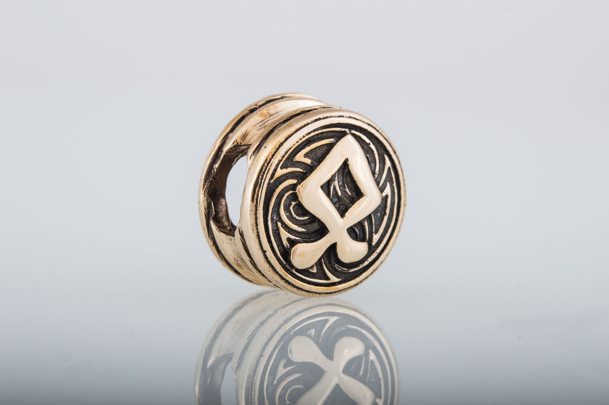Perle de Barbe Médaillon Rune Othala — Bronze