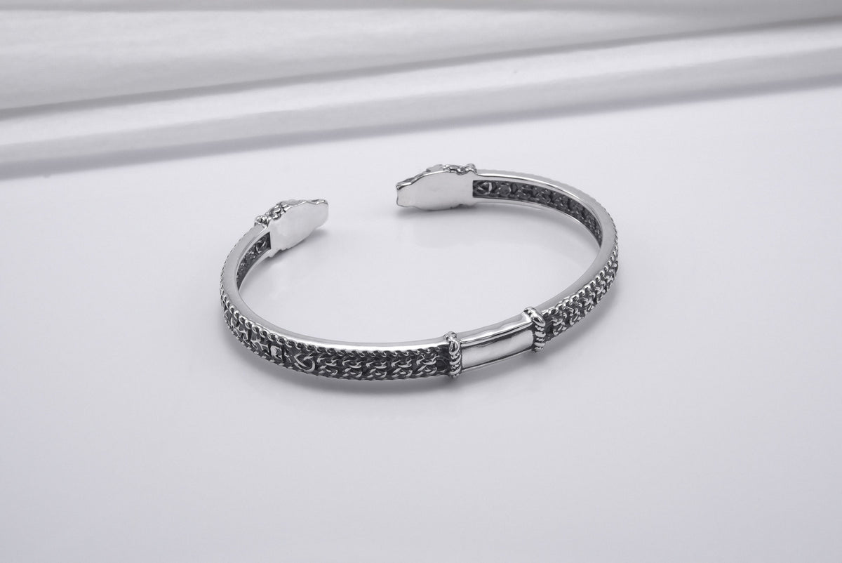 Bracelet Texturé Jörmungand et Futhark Ancien — Argent 925