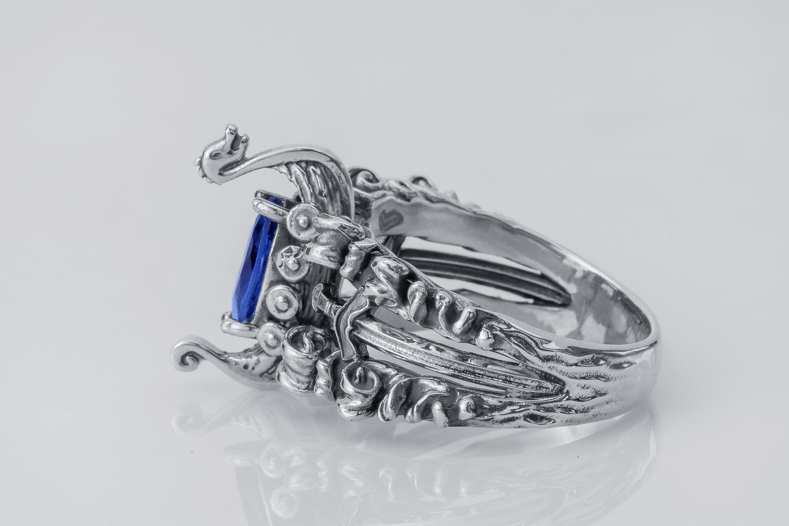 Bague Viking pierre bleue — Argent 925