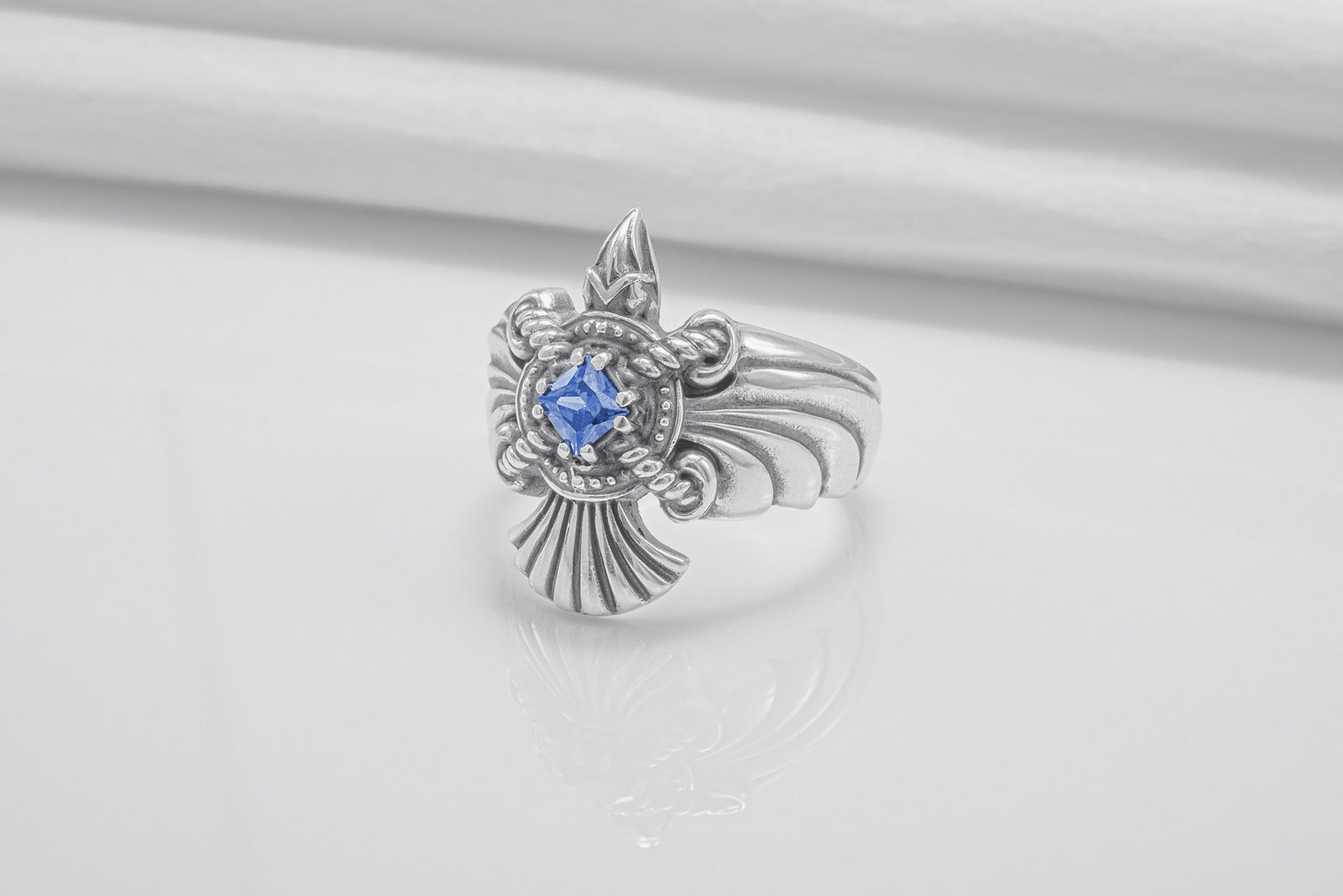Bague Corbeau pierre bleue — Argent 925