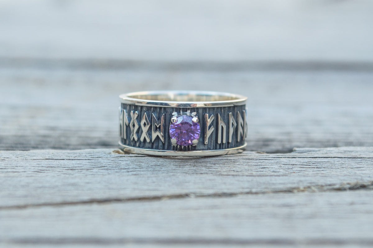 Bague Runes et Ornement Zircon Cubique — Argent 925