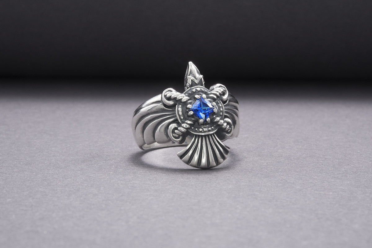 Bague Corbeau pierre bleue — Argent 925