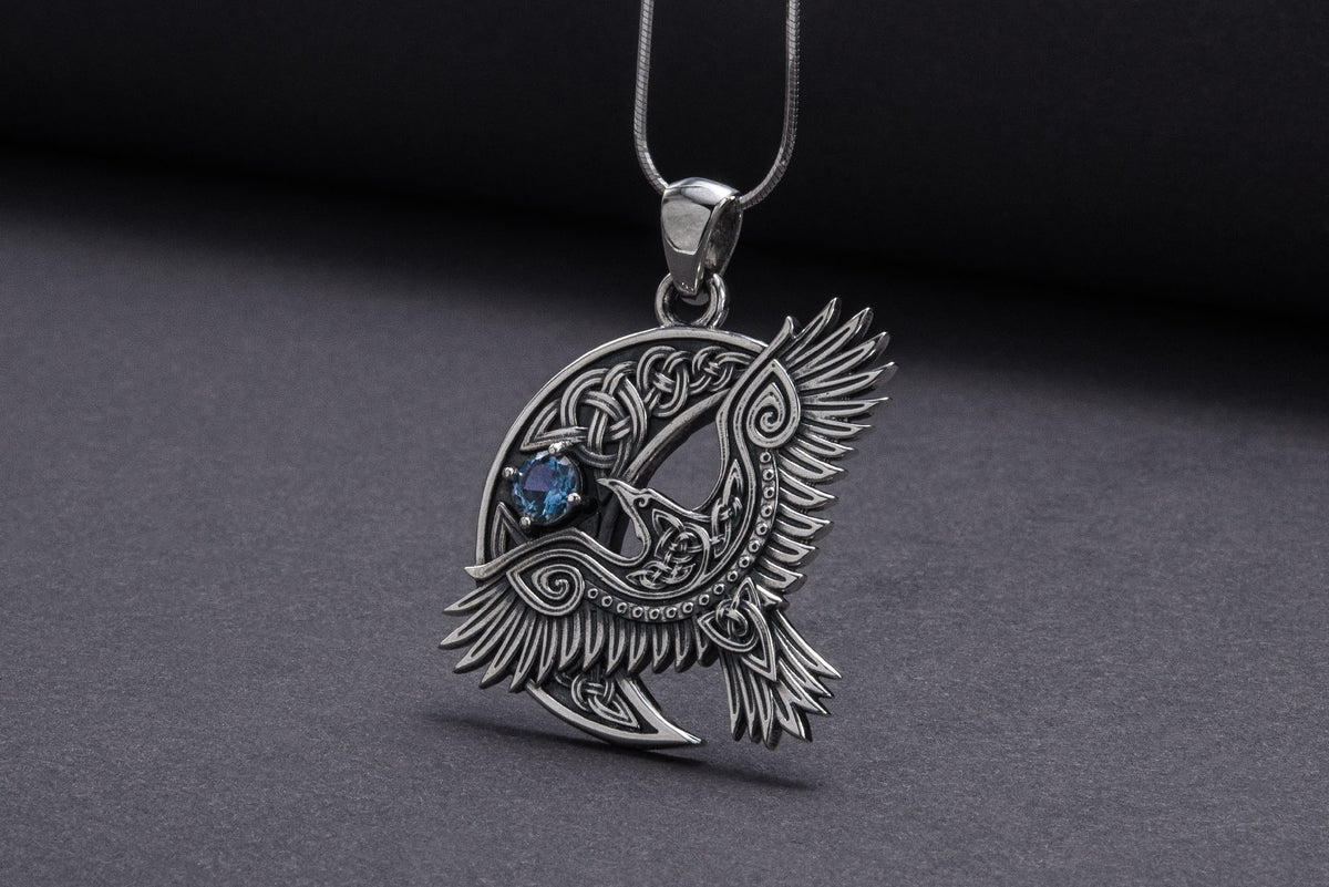 Pendentif Corbeau serti de pierres — Argent 925