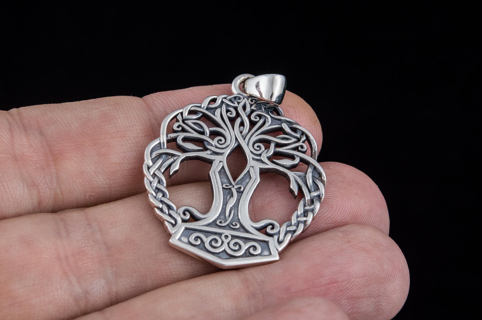 Pendentif Yggdrasil et Mjölnir — Argent 925