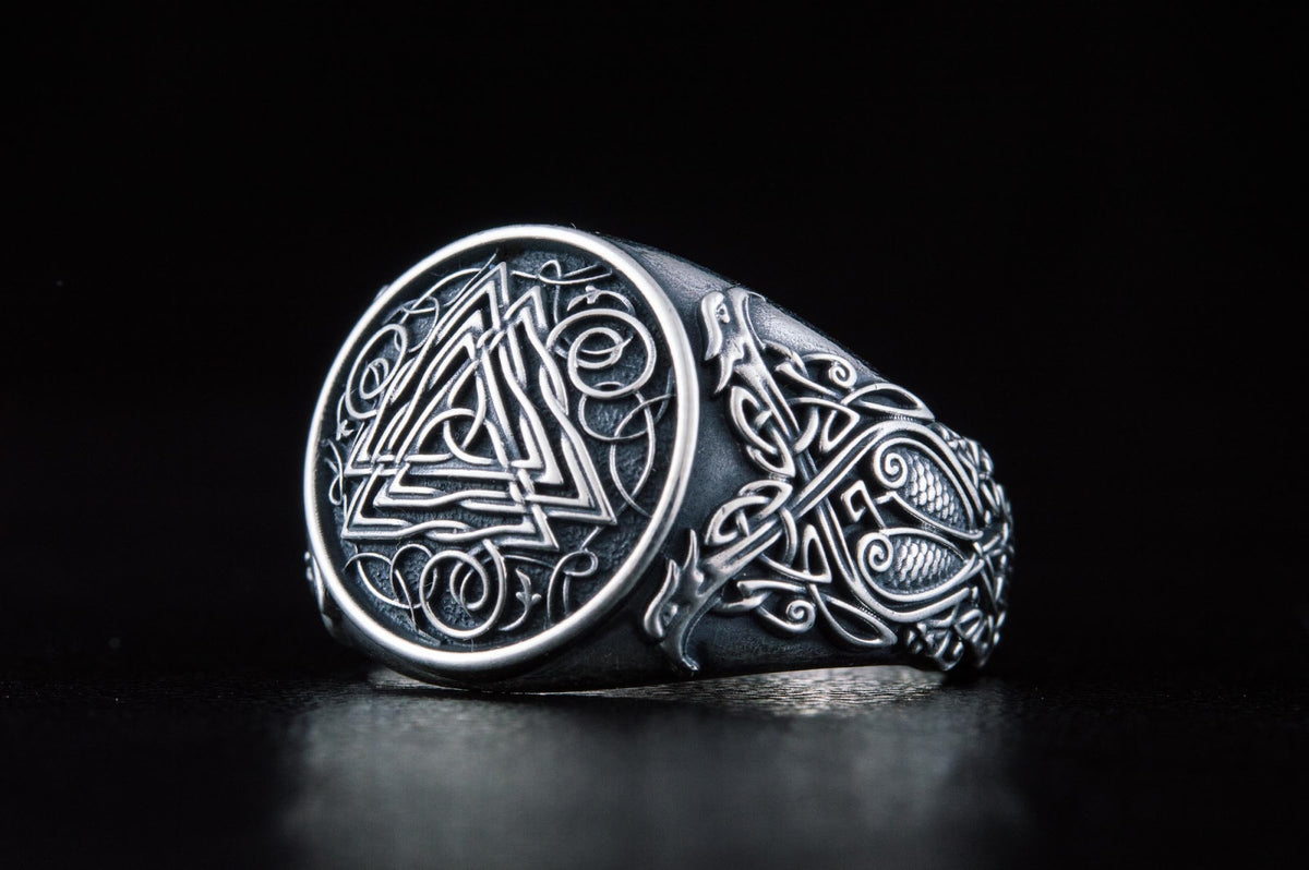 Bague Valknut et Ornement Chevalière — Argent 925