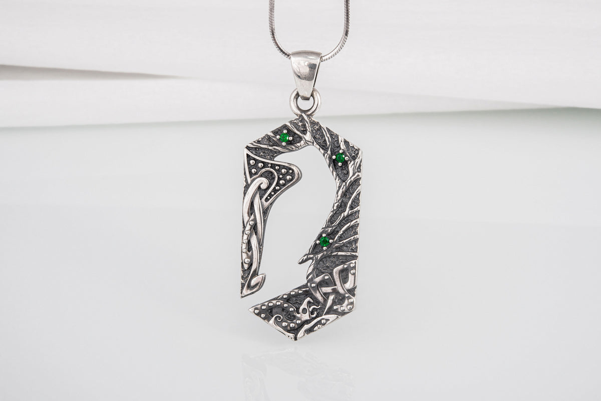 Pendentif Corbeau et Ornement serti de pierres — Argent 925
