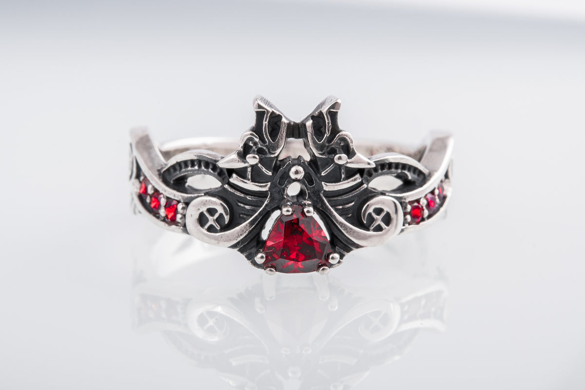 Bague Viking pierre rouge — Argent 925
