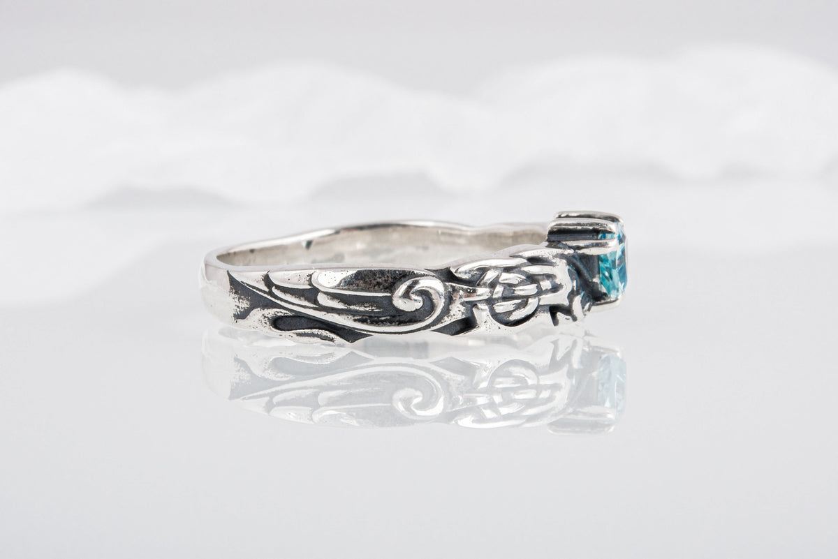 Bague Ornement pierre bleue — Argent 925
