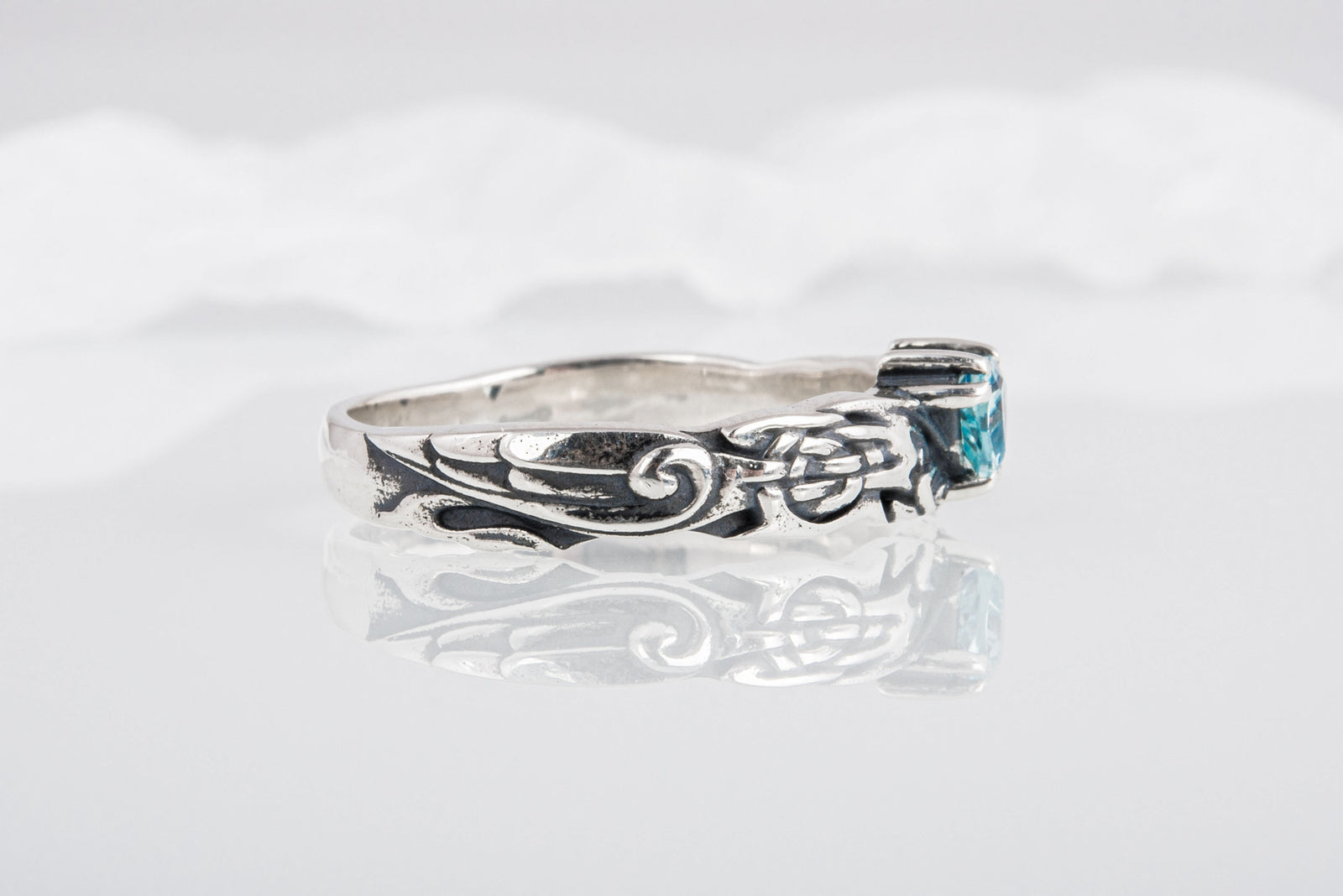 Bague Ornement pierre bleue — Argent 925