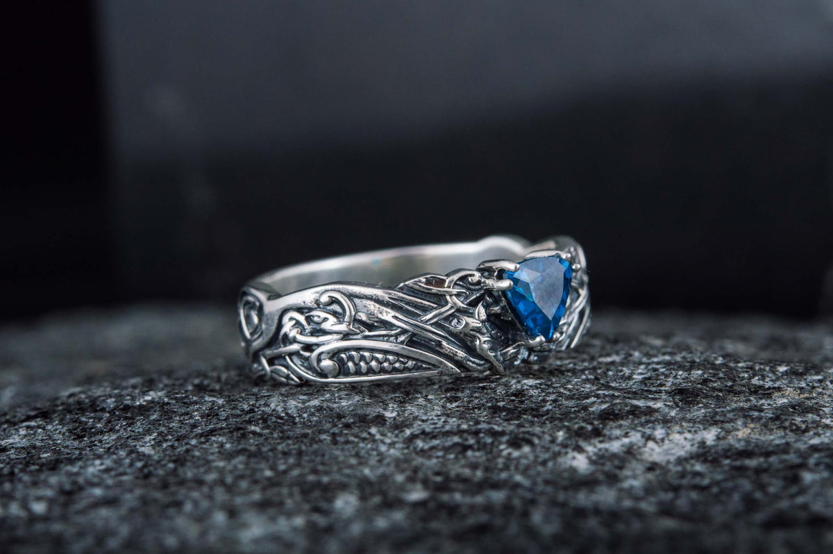 Bague Ornement pierre bleue Anneau — Argent 925